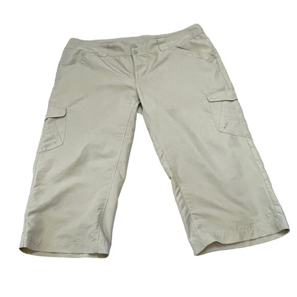 Columbia PFG Womens 10W 18L Cargo Shorts Capri Omni Shade Khaki Tan Pockets - Picture 2 of 13
